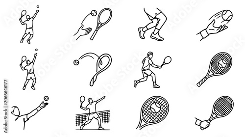 Photos Tennis Player Icons Set: Action Shots, Racquets, Ball, Serve, Forehand, Backhand