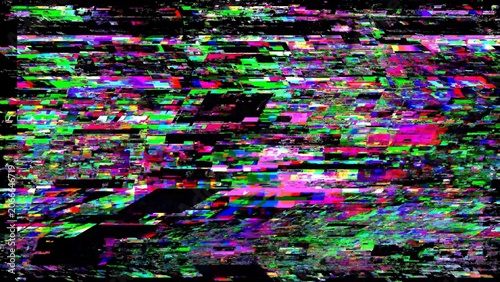 Cuadro en lienzo Vibrant full screen digital noise glitch with intense color distortion and chaotic pixelated signal failure art