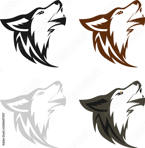 Howling wolf profile vector logo. Wild predator silhouette set.