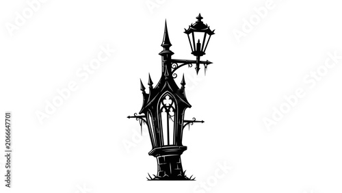 Photos Gothic Lamppost Illustration: An ornate, gothic-style lamppost with intricate spires and detailed stonework stands as a solitary sentinel, exuding an eerie