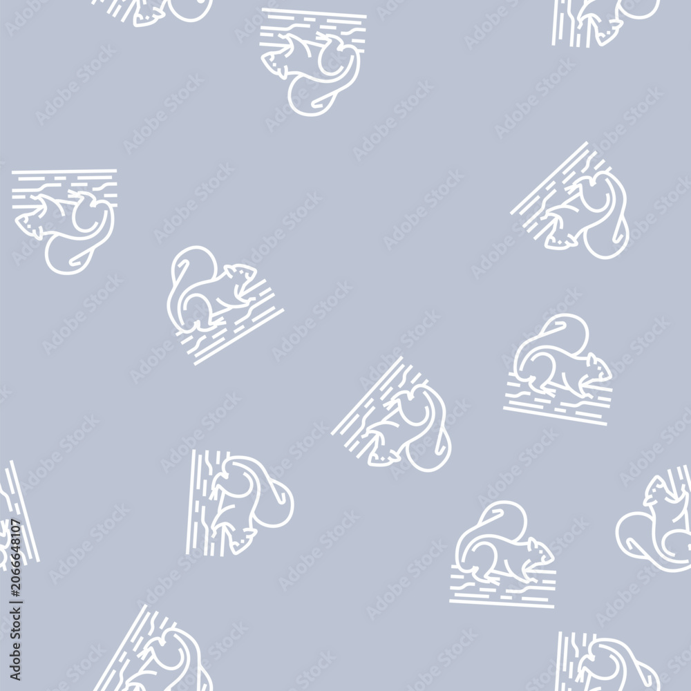 Fototapeta premium squirrel wild animal vector line seamless pattern squirrel wild animal sign illustration
