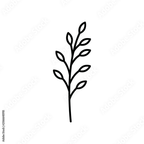 Simple Black Line Art Plant Stem.