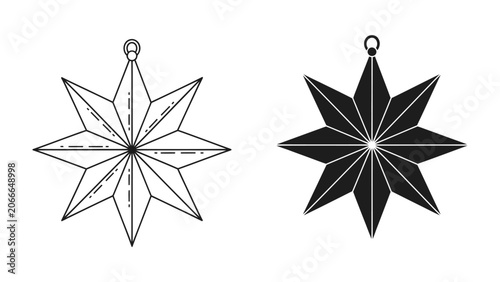 Foto Eight-Pointed Star Ornament: A stylized eight-pointed star, rendered in both outline and silhouette, representing a decorative ornament for festive occasions