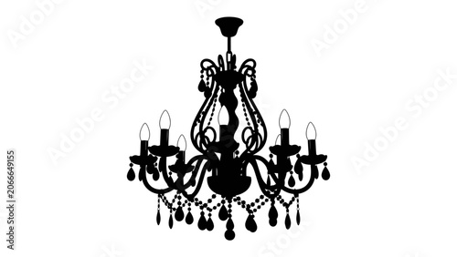 Принти на полотні Ornate Chandelier Silhouette: A striking black silhouette of an elaborate chandelier, showcasing intricate details and crystalline embellishments, presented against a clean background