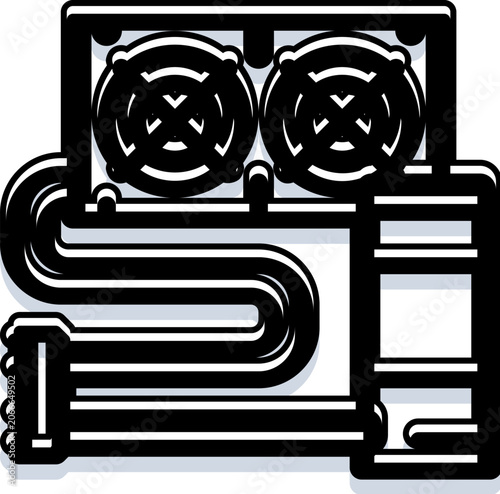 Εκτύπωση καμβά Liquid cooling system with radiator, fans, pump, and tubes, providing efficient