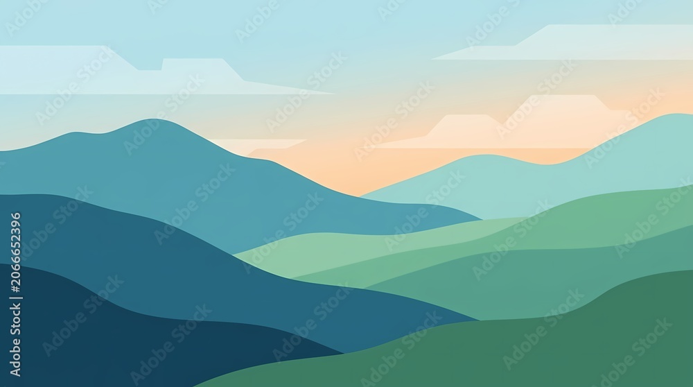 Fototapeta premium Stylized Mountain Landscape at Sunrise with Pastel Colors and Clouds