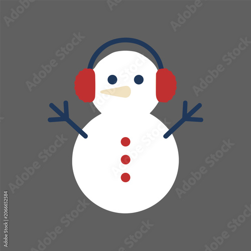 Foto Snowman wearing red earmuffs smiling.