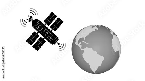 Satellite Orbiting Earth with Digital Circuit Design Animation