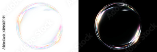 Canvastavla Transparent PNG of two iridescent soap bubbles with colorful highlights and real
