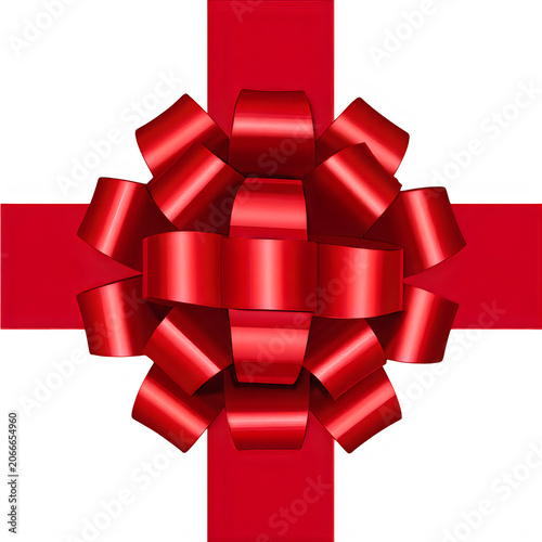 Festive Red Gift Bow with Ribbon Cross Isolated on White