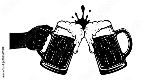 Canvastavla Cheers to Good Times: Two hands clink frothy beer mugs together in a classic toast, celebrating camaraderie and good cheer with a splash of effervescence
