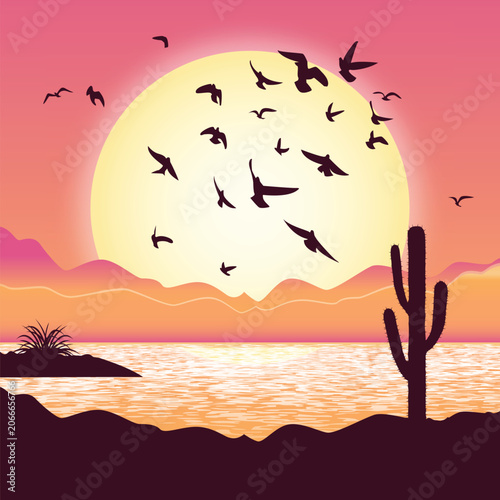 Canvas Print flying birds illustration vector background