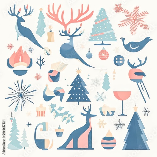 Vector minimalist holiday illustration with crisp isolated seasonal icons and ample negative space on a subtle gradient background