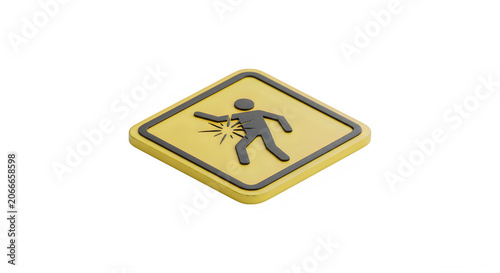 Yellow isometric safety sign for industrial crush and impact hazard
