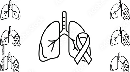 Lungs with Purple Ribbon Isolated on White Background