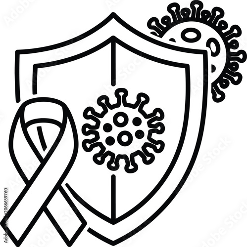 Shield Protecting from Coronavirus with Awareness Ribbon