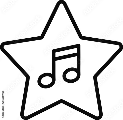Black Star Icon with Music Note