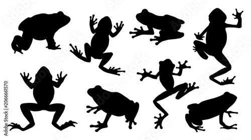 Collection of Frog Silhouettes in Various Poses and Actions
