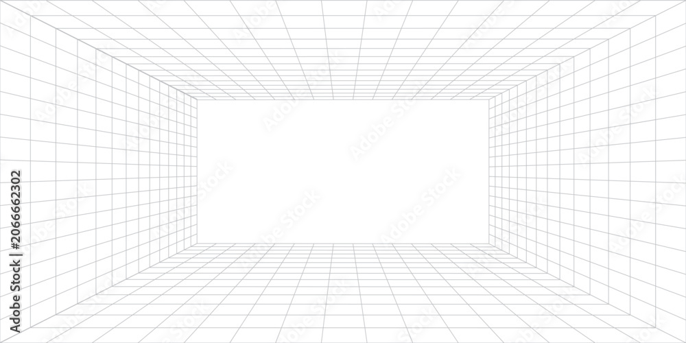 Konstfotografi Wireframe Grid Room Perspective Background With Empty Rectangular Space For Mock