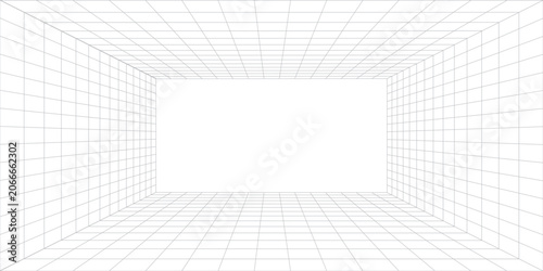 Konstfotografi Wireframe Grid Room Perspective Background With Empty Rectangular Space For Mock