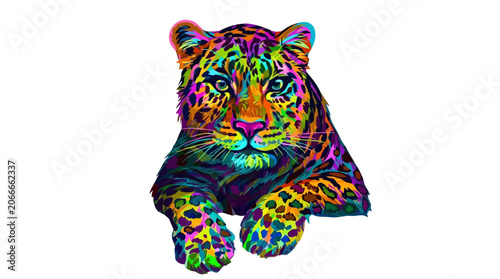 Vibrant colorful tiger portrait with neon effect