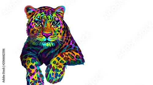 Vibrant Leopard Portrait with Multicolored Spots