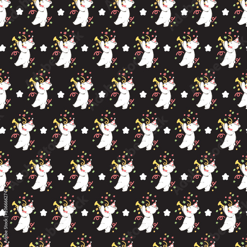 Celebration Cute Fluffy White Bear Party Pattern. Perfect for birthday party designs, kid products, festive invitations, celebration-themed, fun and joyful theme, etc.