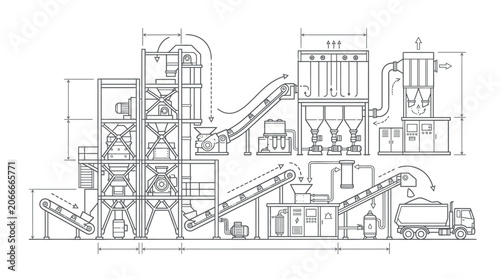 Technical blueprint of an industrial processing plant facility.