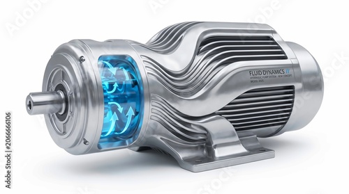 Futuristic Electric Motor with Blue Fluid Interior