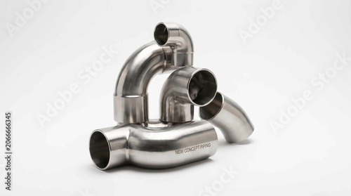Metal Pipe Elbows and Connectors on White Background
