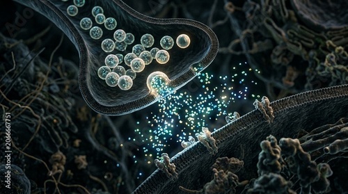 Synaptic Transmission Neurotransmitter Abstract Macro – Neuropharmacology Science Stock Image