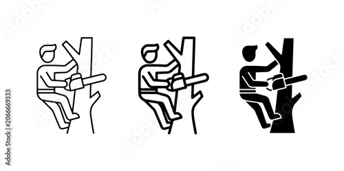 Arborist Icon Set, Tree Cutter Silhouette, Chainsaw Climber Vector Graphics