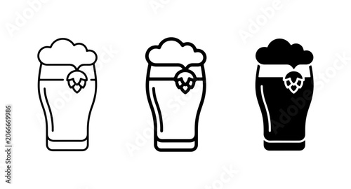 Beer Icons Set, Pint Glass Vector Graphics, Craft Brew Illustrations, Dark Lager & Ale Symbols