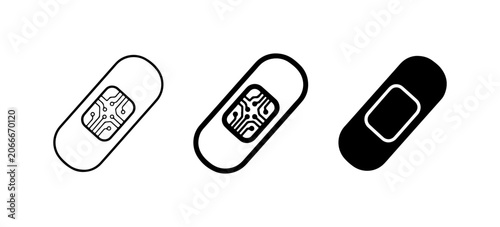Medical Bandage Icons, First Aid Plaster Symbols, Healthcare Adhesive Strip Graphics