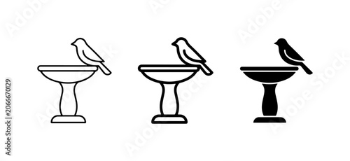 Bird Bath Icons, Simple Vector Graphics for Garden and Wildlife Design