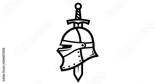 Knight helmet and sword emblem for historical or gaming concepts
