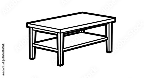 Simple rectangular coffee table with shelf line art illustration
