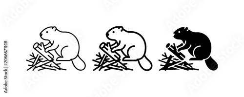 Fotografie Beaver Icon Set, Rodent Wildlife Vector Graphics, Nature Animal Illustrations