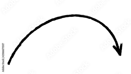 Hand drawn black curved arrow isolated on white background