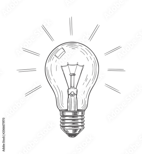 Fotografie Hand drawn of a glowing incandescent light bulb with radiating lines lightbulb i