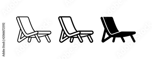Schilderij op canvas Deck Chair Icons Set: Lounge Chair Vector Graphics for Beach and Poolside Relaxa