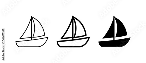 Bild auf Leinwand Sailboat Icons: Outline, Line Art, and Solid Silhouette Vector Set