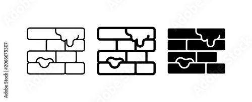 Damaged Brick Wall Icons, Weathered Texture, Grunge Building Elements, Set of 3