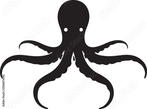 Black Octopus Silhouette Vector Illustration Isolated on White Background