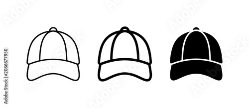 Baseball Cap Icons, Outline and Silhouette, Headwear Vector Graphics