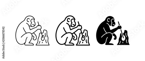Εκτύπωση καμβά Monkey Icon Set, Primate Symbol, Animal Silhouette, Tool Use, Primitive Art