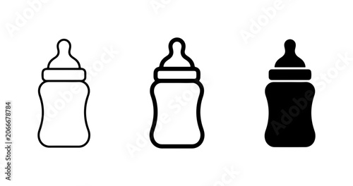 Foto Baby Bottle Icons, Newborn Feeding Supplies, Infant Care Vector Graphics, Simple