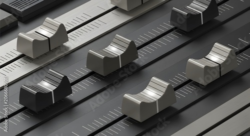 Modern Audio Mixing Console Faders Close Up