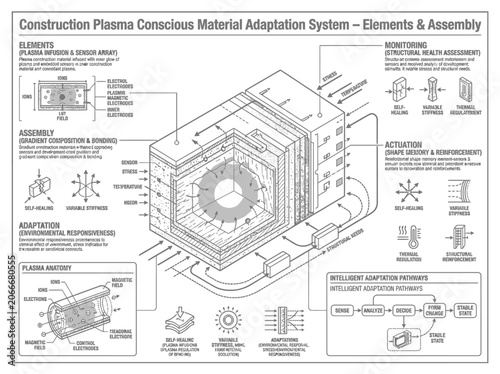 Canvastavla Isometric assembly diagram of plasma material adaptation system.