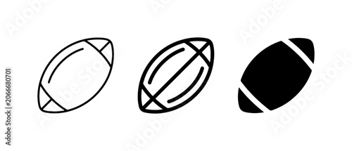 American Football Icons, Set of 3 Vector Graphics: Outline, Line Art, Solid Fill